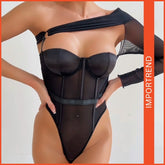 Elegant One-Sleeve Transparent Mesh Body-Shaping Lingerie